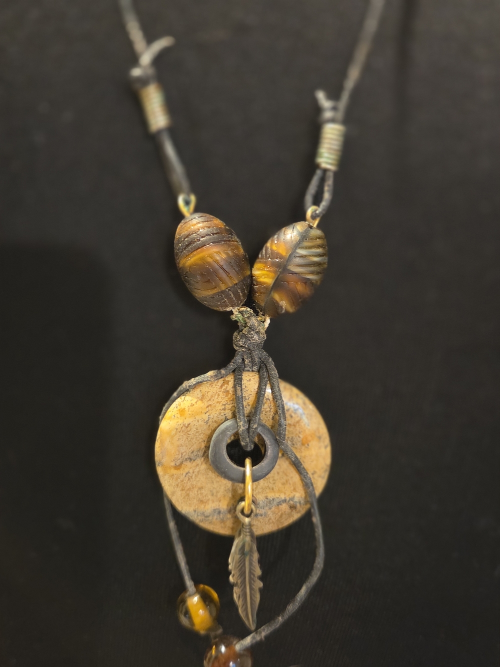 Vintage Boho Brown and Amber Stone Pendant Necklace - Unbranded